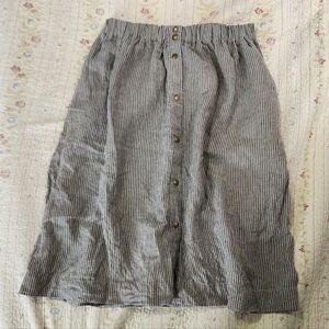 notPerfect Linen MARSEILLE  front snap skirt Natural/Grey Stripes L